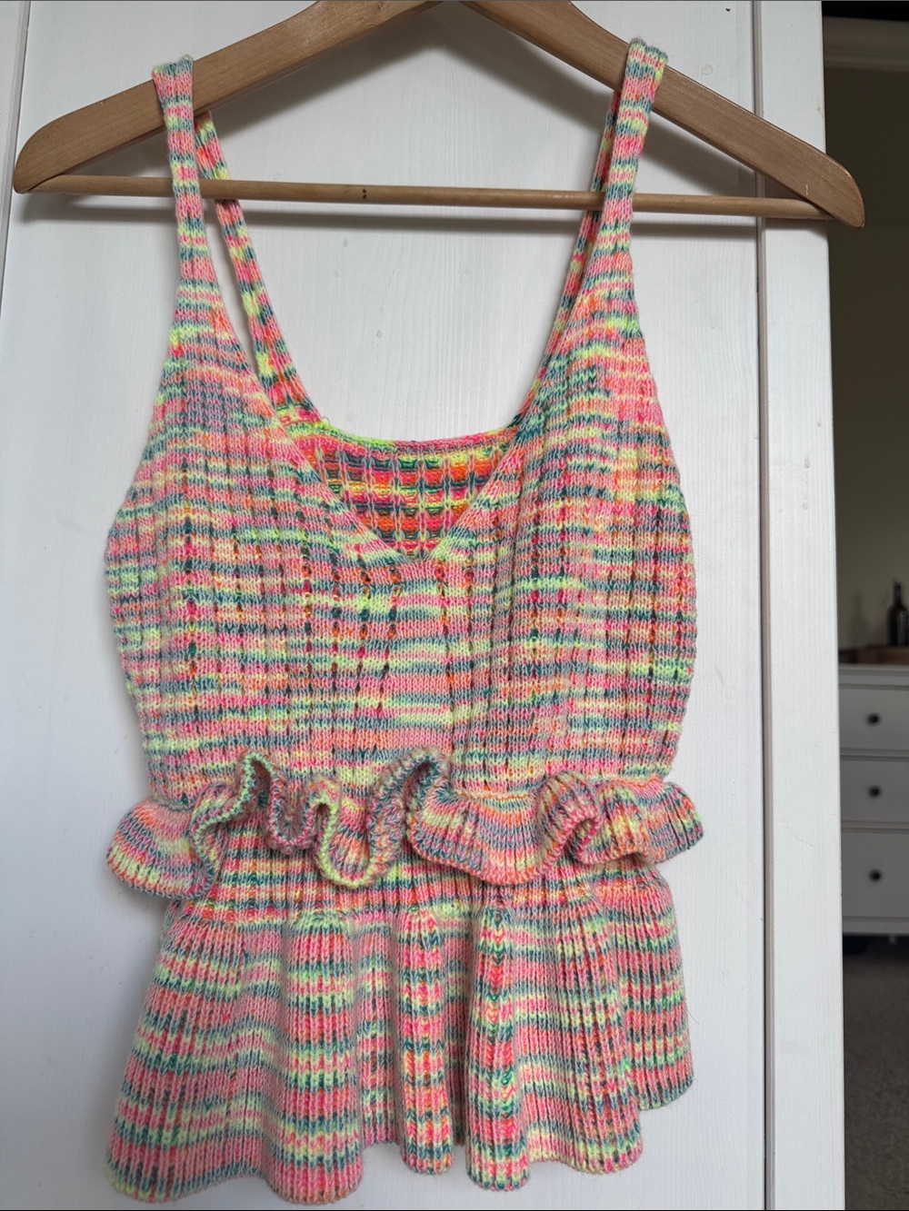 Multicolor Knit Ruffle Hem Tank Top - Women